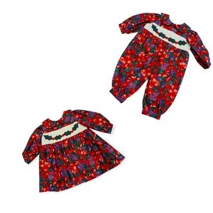 Vintage Julie Tennant Holiday Set 12M Romper Dress Christmas Made In USA Winter